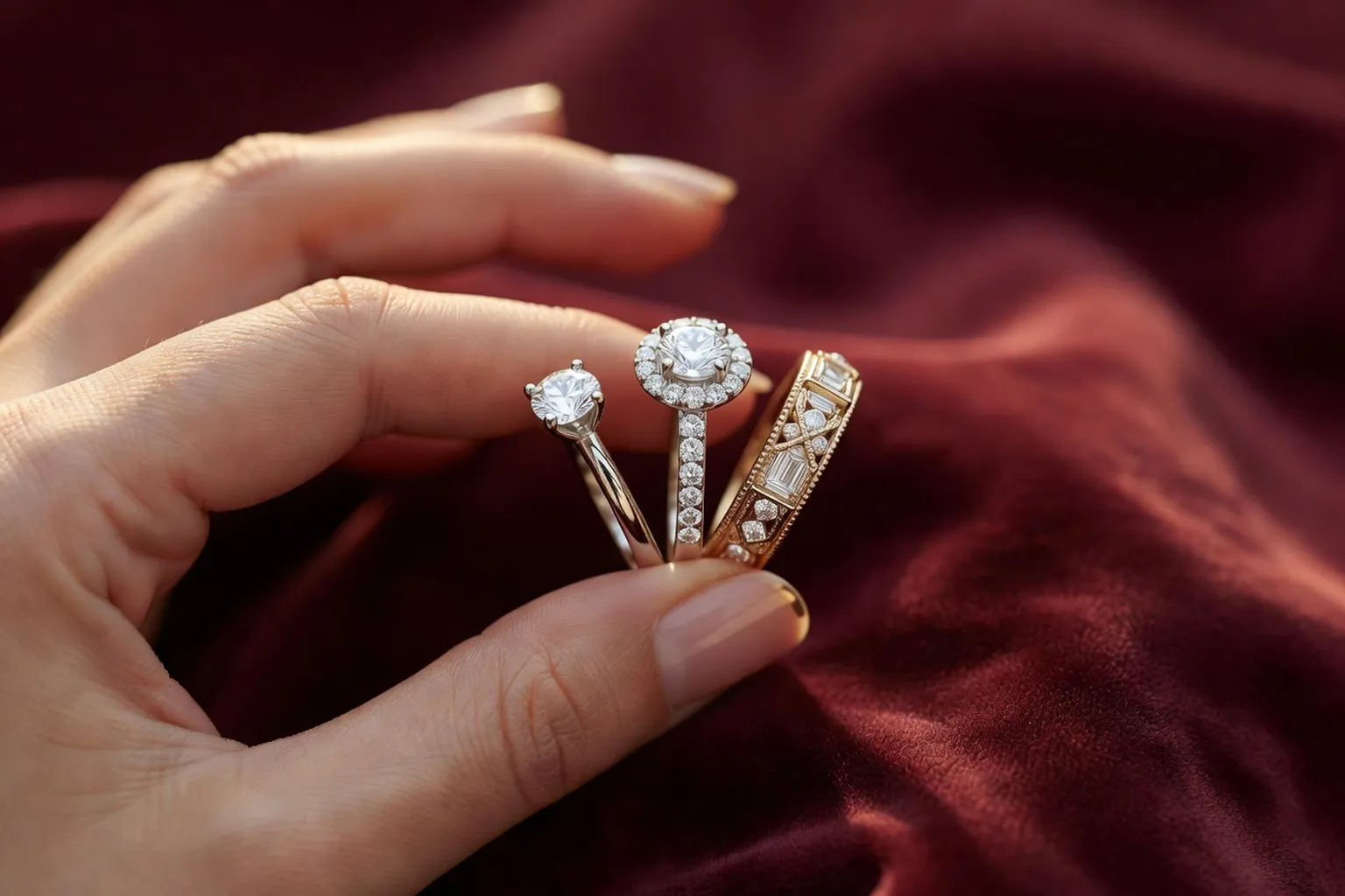 Trois styles de bagues de fiançailles présentés