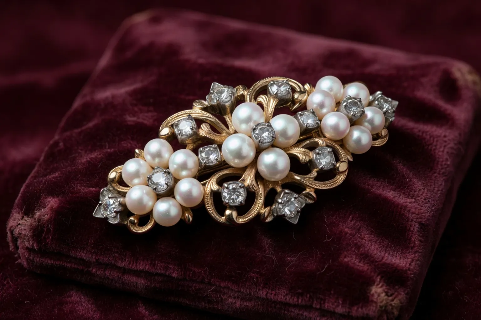 Détail d'un bijou Second Empire en perles et diamants