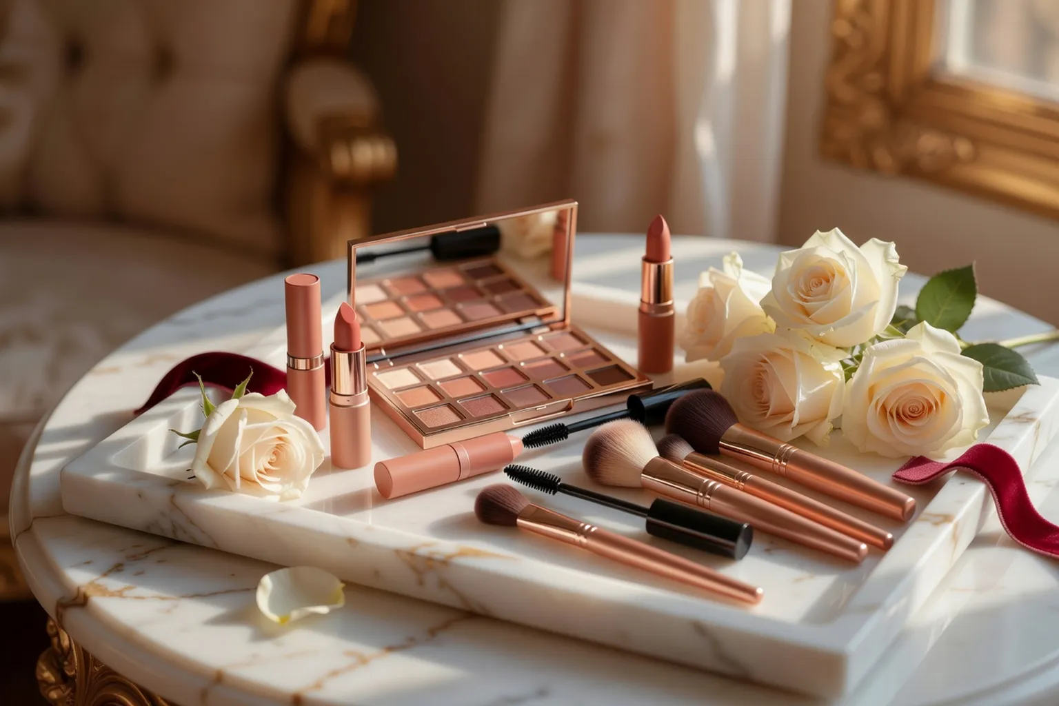 Vanity de maquillage mariée style éditorial