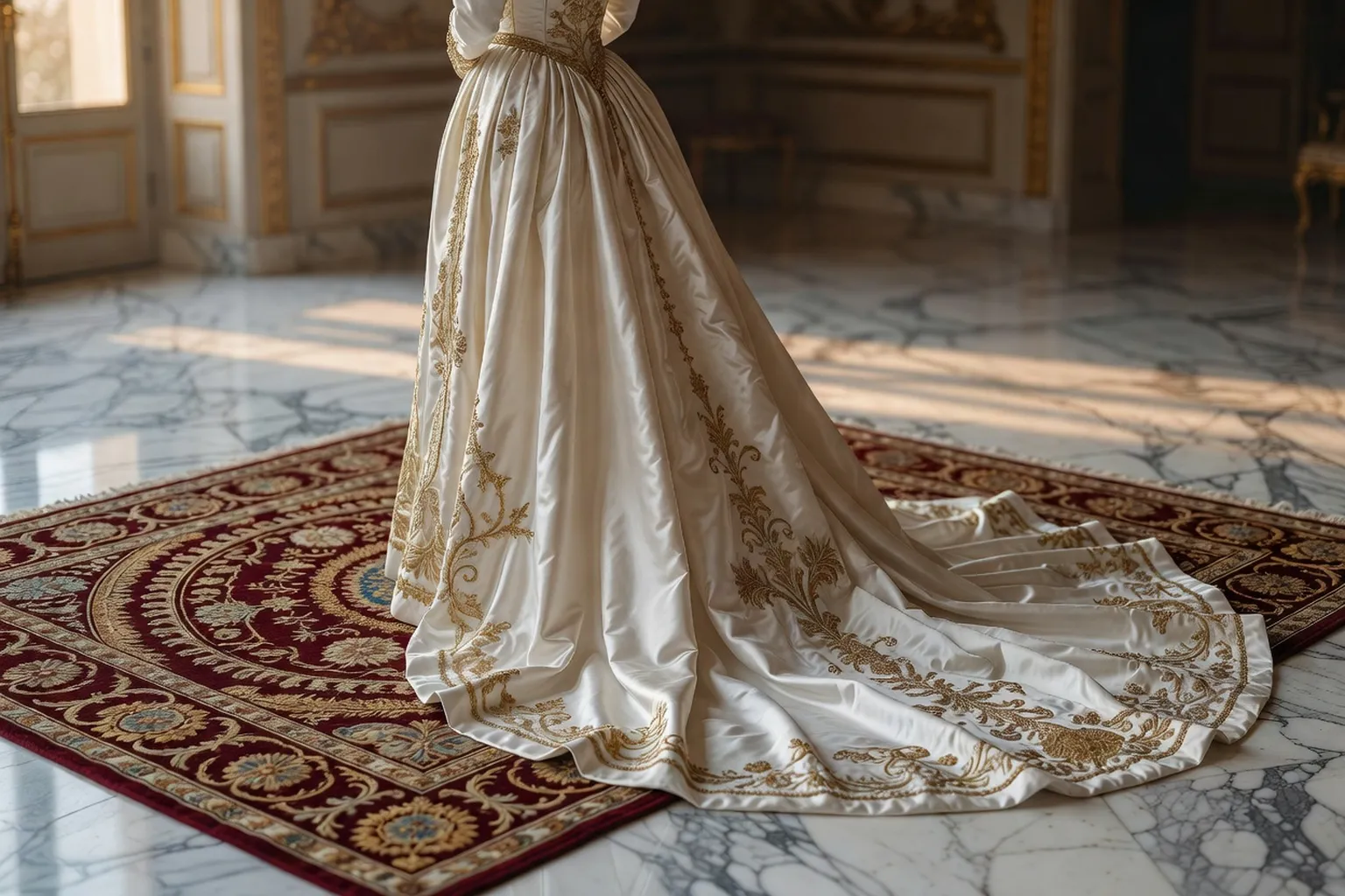 Détail dos de robe Second Empire brodée d'or