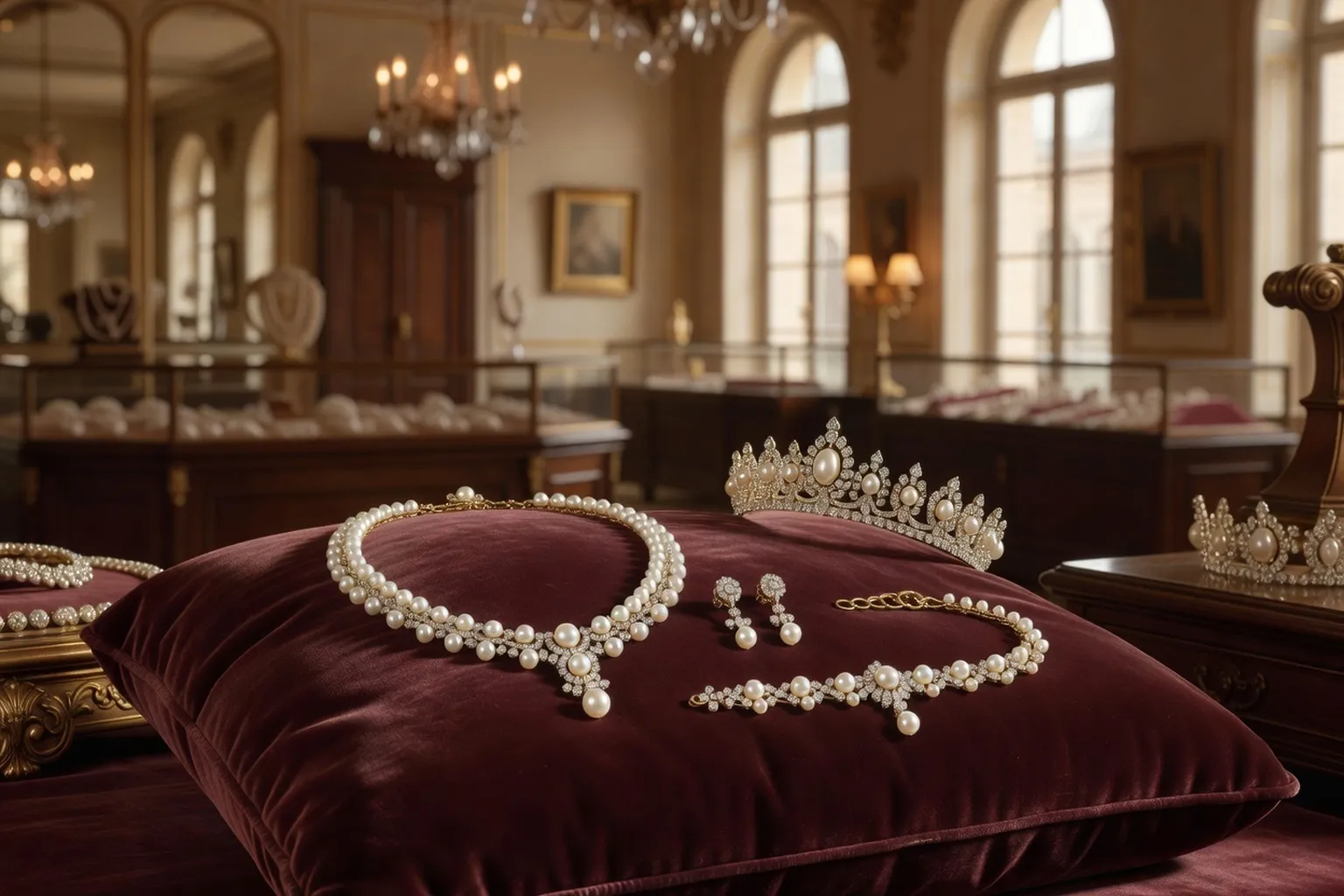 Parure complète de mariée sur velours