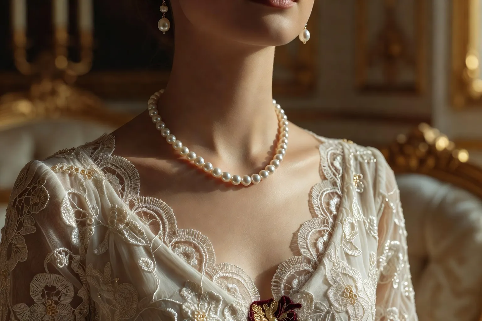 Mariée portant une parure de perles assortie