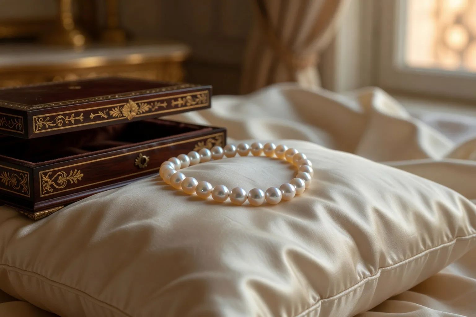 Collier de perles Akoya naturelles sur soie