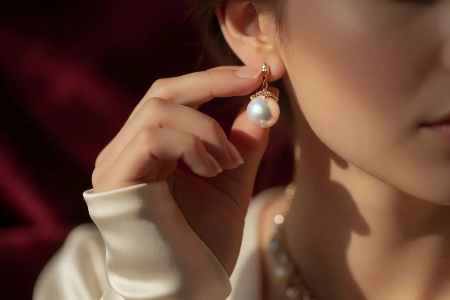 Boucle d'oreille en perle ajustée par la mariée