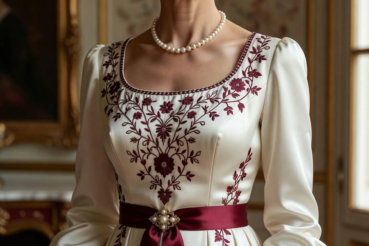 Détail d'une robe de cérémonie mère de la mariée