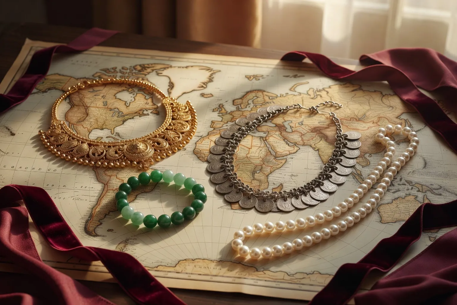 Bijoux de mariage du monde sur carte ancienne