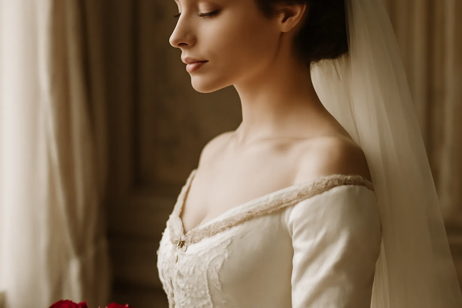 Portrait de mariée au maquillage lumineux et élégant