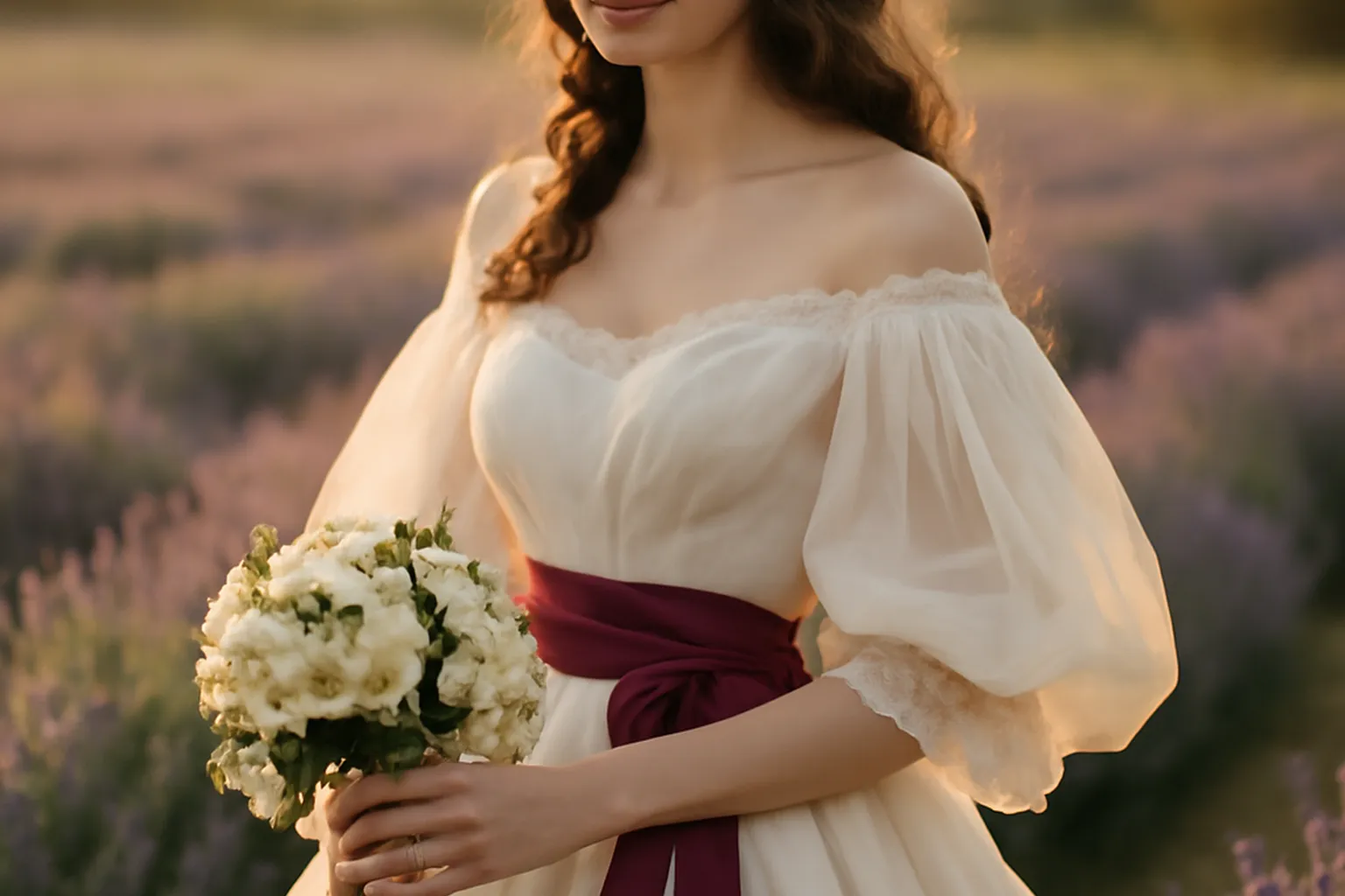 Robe de mariée bohème avec dentelle et voile champêtre