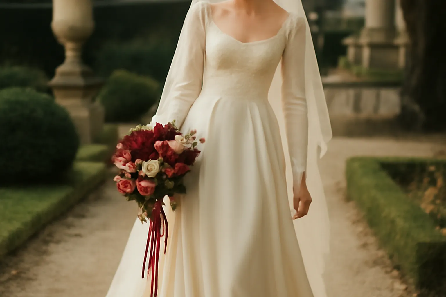 Robe de mariée fluide en soie sauvage et dentelle de Calais