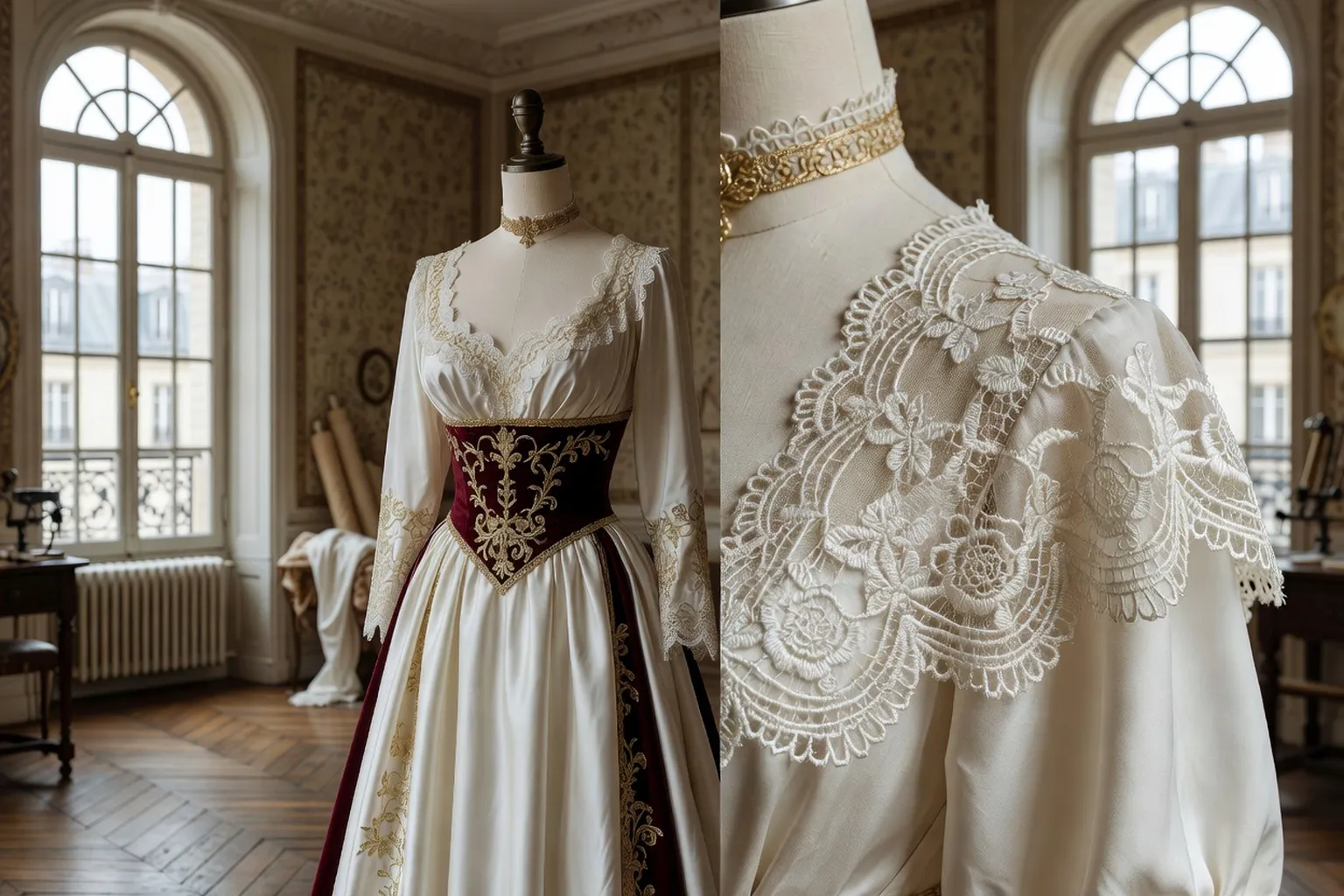 Robe de mariée vintage dans un atelier parisien